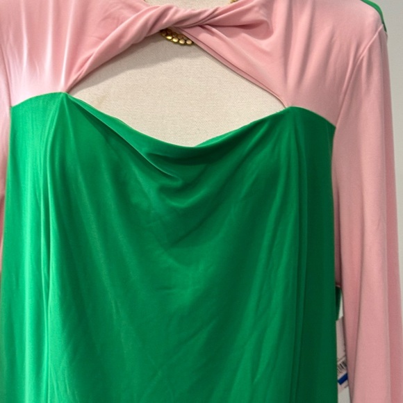 Kasper Green and Pink Asymmetrical Sheath Dress Cocktail - Picture 5 of 15
